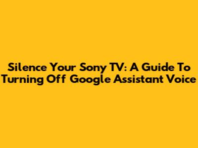 Silence Your Sony TV: A Guide To Turning Off Google Assistant Voice